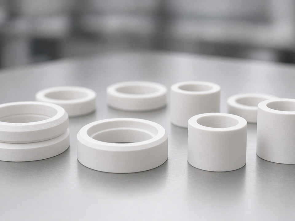 Componentes de PTFE puro maquinados para sellos de válvulas químicas